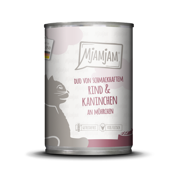 Mjamjam Katten Maaltijd Blik 400g DUO van rundvlees & konijn Mjamjam Katten Maaltijd Blik 400g DUO van rundvlees & konijn