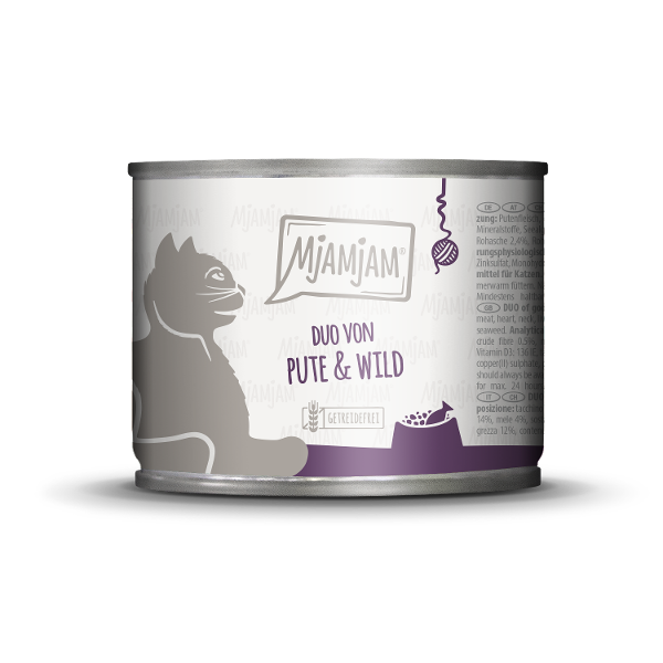 Mjamjam Katten Maaltijd Blikje 200g DUO van goede kalkoen & wild met appelstukjes