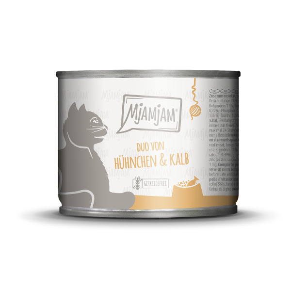 Mjamjam Katten Maaltijd Blikje 200g DUO van malse kip & kalfsvlees met gestoomde pompoen Mjamjam Katten Maaltijd Blikje 200g DUO van malse kip & kalfsvlees met gestoomde pompoen