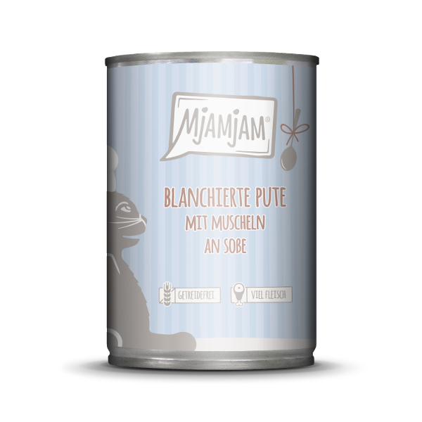 Mjamjam Saus Feest Kat 380g Geblancheerde kalkoen met mosselen in saus Mjamjam Saus Feest Kat 380g Geblancheerde kalkoen met mosselen in saus