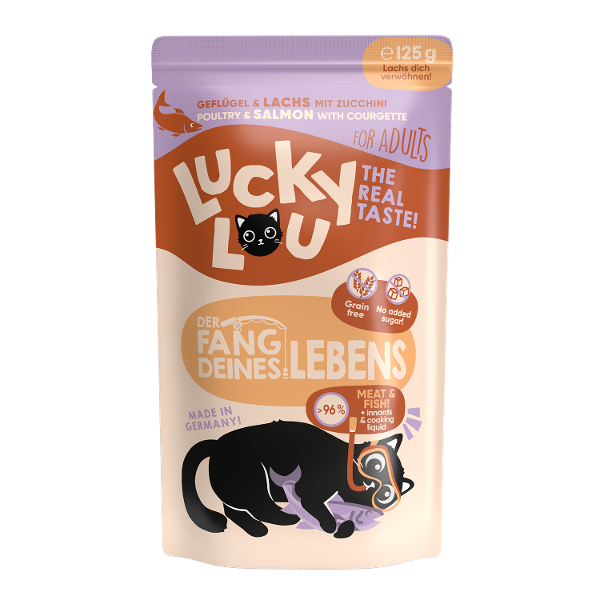Lucky Lou LifeStage Adult 125g gevogelte & zalm Lucky Lou LifeStage Adult 125g gevogelte & zalm