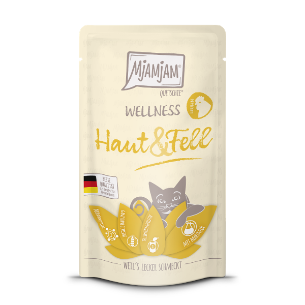 Mjamjam Wellness natvoer kat 125g Huid & Vacht Kip Mjamjam Wellness natvoer kat 125g Huid & Vacht Kip