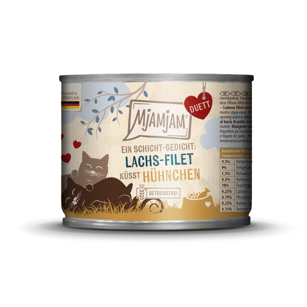 Mjamjam Duett natvoer kat zalmfilet kust kip 200g Mjamjam Duett natvoer kat zalmfilet kust kip 200g
