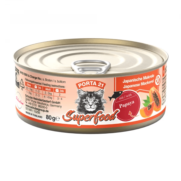 Porta21 Superfood natvoer voor katten 80g makreel met papaja Porta21 Superfood natvoer voor katten 80g makreel met papaja
