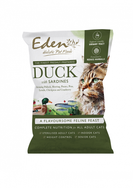 Eden Feline Feast kattenbrokjes 70g probeerverpakking eend & sardine