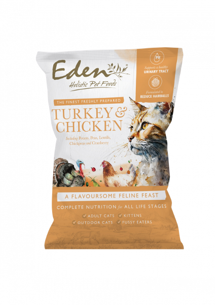 Eden Feline Feast kattenbrokjes 70g probeerverpakking kalkoen & kip Eden Feline Feast kattenbrokjes 70g probeerverpakking kalkoen & kip