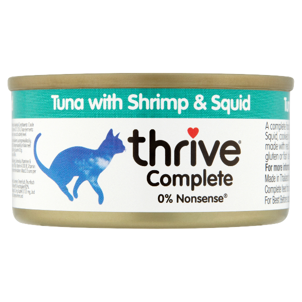 Thrive Complete natvoer kat 75g tonijn met garnalen & inktvis Thrive Complete natvoer kat 75g tonijn met garnalen & inktvis