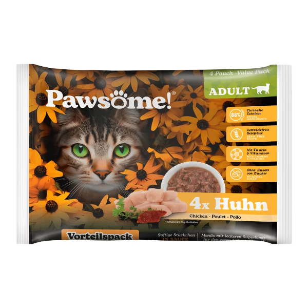 Pawsome Adult natvoer kat 85g 4 x kip multipack