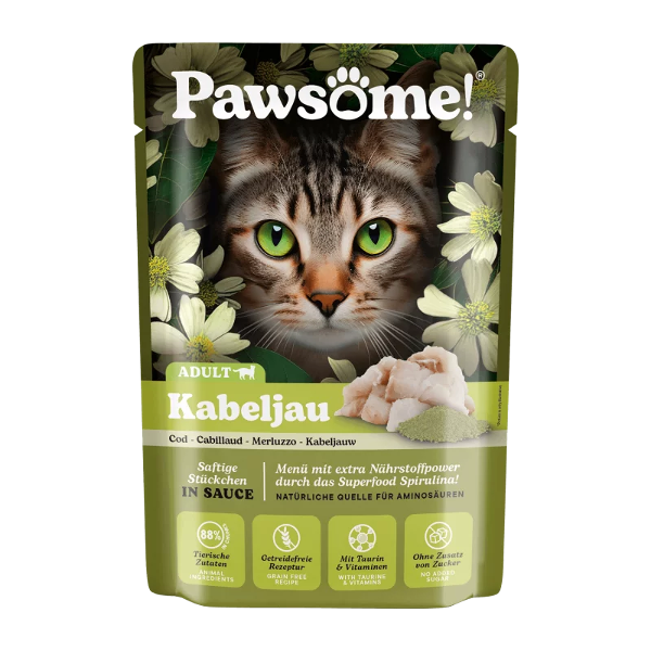 Pawsome Adult natvoer kat 85g kabeljauw Pawsome Adult natvoer kat 85g kabeljauw