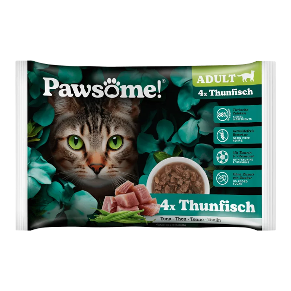Pawsome Adult natvoer kat 85g 4 x tonijn Pawsome Adult natvoer kat 85g 4 x tonijn