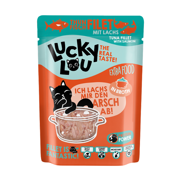 Lucky Lou Extrafood zakje 70g tonijn & zalm in bouillon