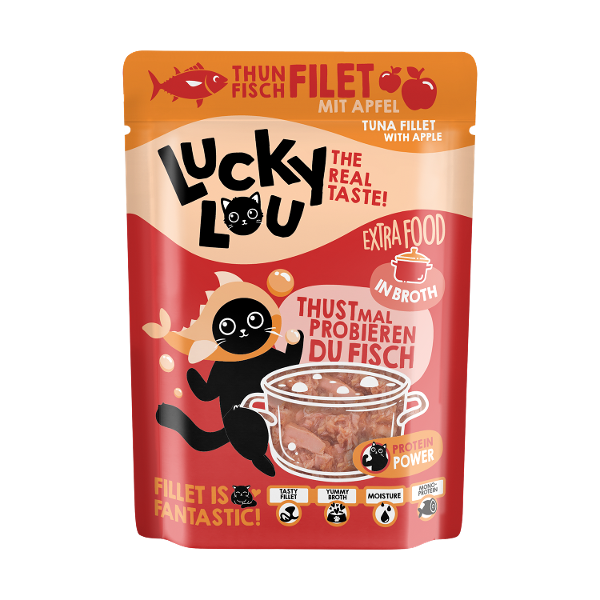 Lucky Lou Extrafood zakje 70g  tonijn met appel in bouillon