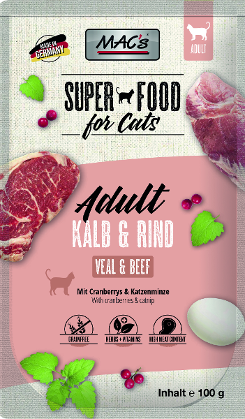 Mac's Kattenvoer Zakjes 100g kalf & rund