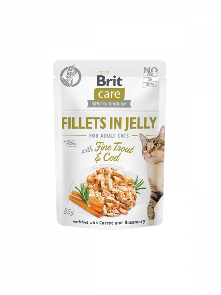 Brit Care Cat maaltijdzakje 85g forel & kabeljauw in gelei Brit Care Cat maaltijdzakje 85g forel & kabeljauw in gelei