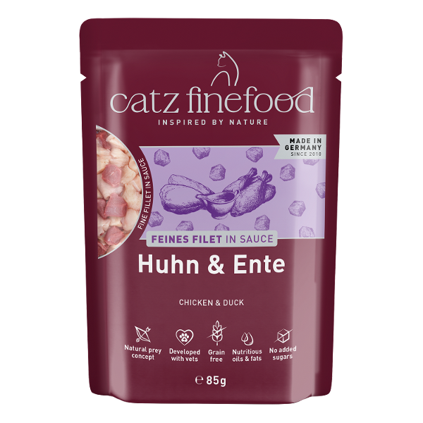 Catz Finefood FEINES FILET IN SAUCE 85g kip & eend Catz Finefood FEINES FILET IN SAUCE 85g kip & eend