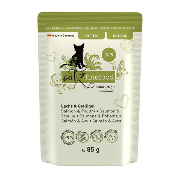 Catz finefood Classic Kitten 85g N°05 Zalm & Gevogelte Catz finefood Classic Kitten 85g N°05 Zalm & Gevogelte