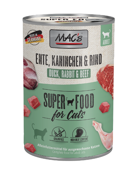 Mac's Katten Natvoer Blikjes 400g eend, konijn & rund