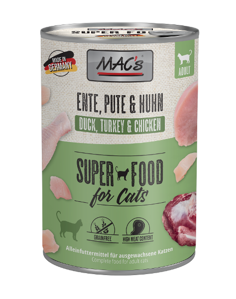Mac's Katten Natvoer Blikjes 400g eend, kalkoen & kip