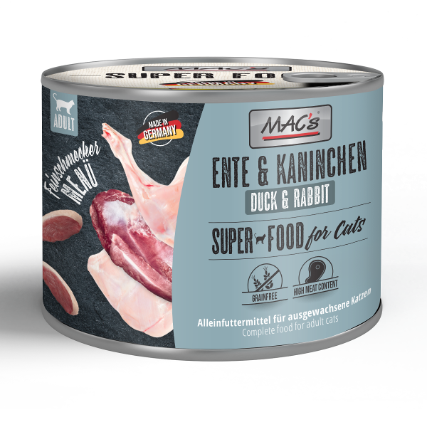 Mac's Cat Fijnproever blik 200g eend & konijn Mac's Cat Fijnproever blik 200g eend & konijn