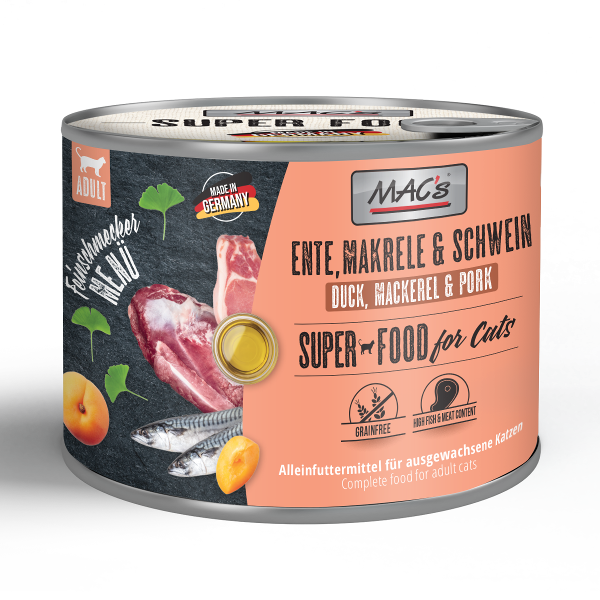Mac's Cat Fijnproever blik 200g eend, makreel & varkensvlees