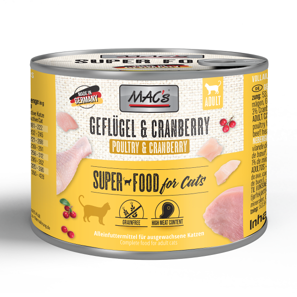 Mac's Katten Natvoer Blikjes 200g gevogelte & cranberry Mac's Katten Natvoer Blikjes 200g gevogelte & cranberry