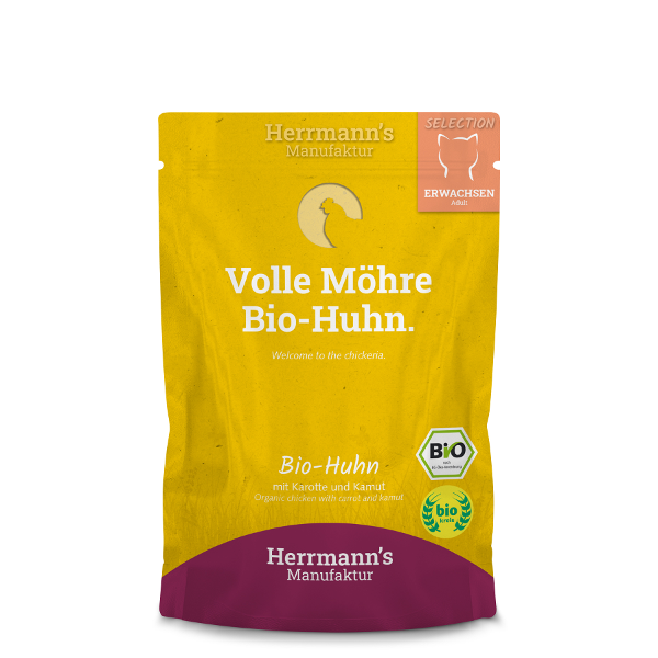 Katten zijn gek op Herrmann's Bio Kattenvoer - Kip met Wortel en Kamut Katten zijn gek op Herrmann's Bio Kattenvoer - Kip met Wortel en Kamut