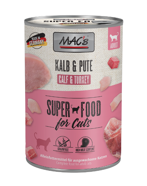 Mac's Katten Natvoer Blikjes 400g kalf & kalkoen