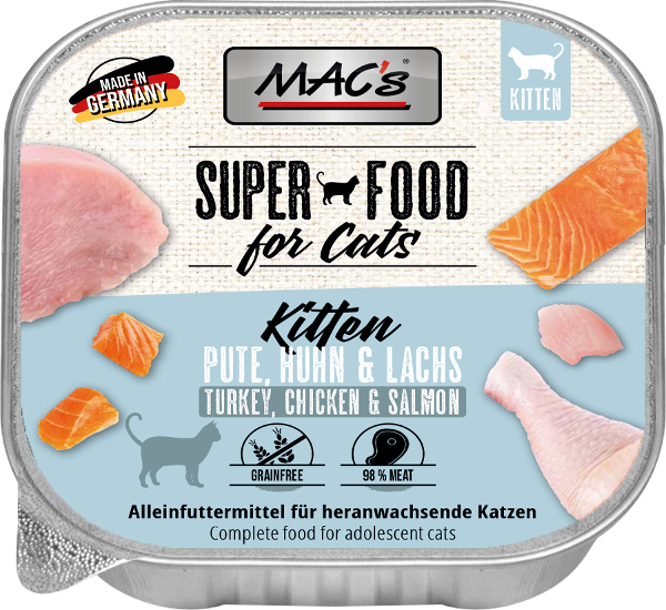 Mac's Kittenvoer Kuipjes 85g kalkoen, kip & zalm Mac's Kittenvoer Kuipjes 85g kalkoen, kip & zalm