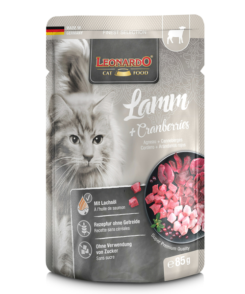 Leonardo Katten Natvoer Zakje 85g lam + veenbessen