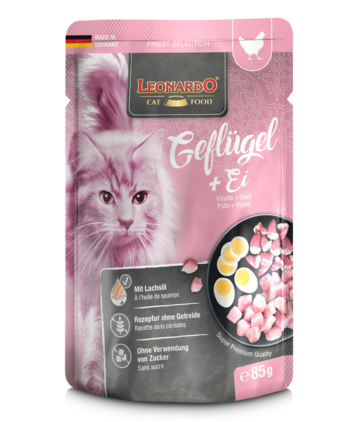 Leonardo Katten Natvoer Zakje 85g gevogelte + ei