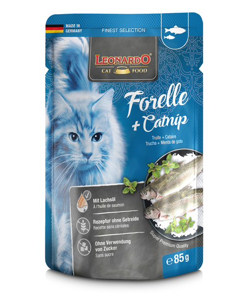 Leonardo Katten Natvoer Zakje 85g forel + kattenkruid Leonardo Katten Natvoer Zakje 85g forel + kattenkruid