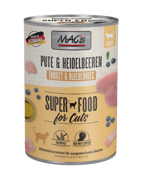 Mac's Katten Natvoer Blikjes 400g kalkoen & bosbessen