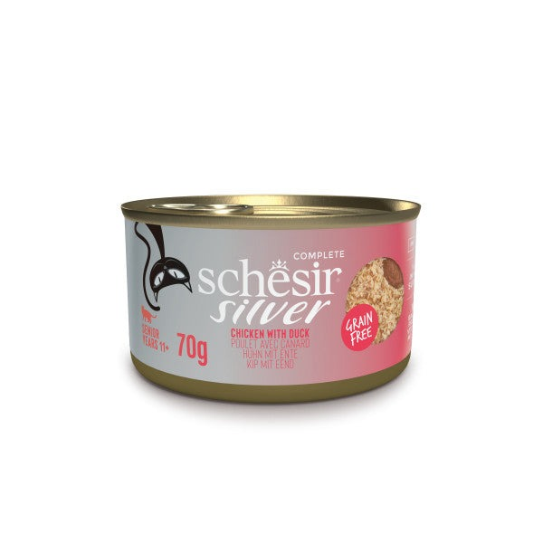 Schesir Silver natvoer senior kip & eend 70g Schesir Silver natvoer senior kip & eend 70g