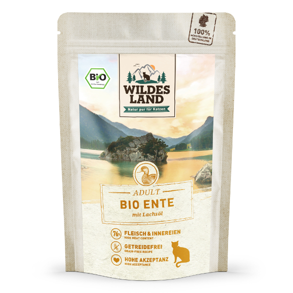 Wildes Land Bio Kattenzakjes 85g eend