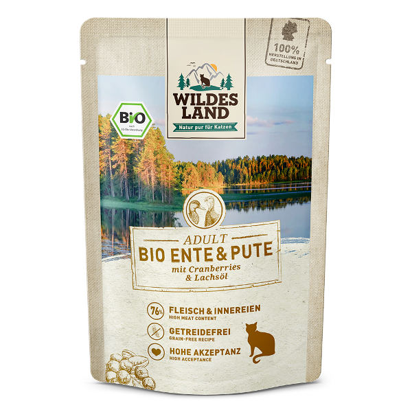 Wildes Land Bio Kattenzakjes 85g eend en kalkoen