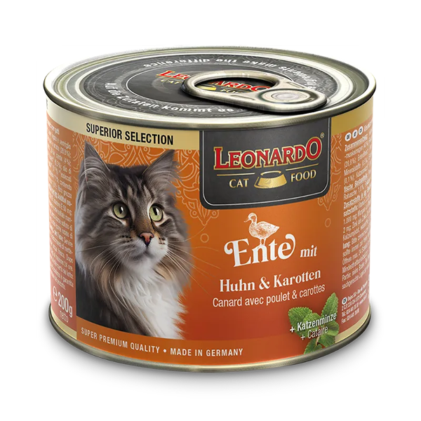 Leonardo Superior Selection blik 200g eend met kip en wortelen