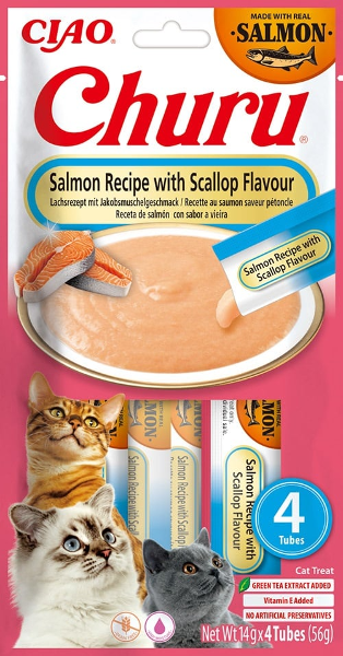 Inaba Churu Purée Cat 4 x 14g zalm met sint-jakobsschelp Inaba Churu Purée Cat 4 x 14g zalm met sint-jakobsschelp