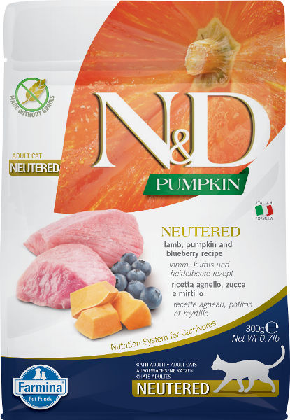 Farmina N&D Pumpkin Neutered Cat 300g lam, pompoen & bosbessen