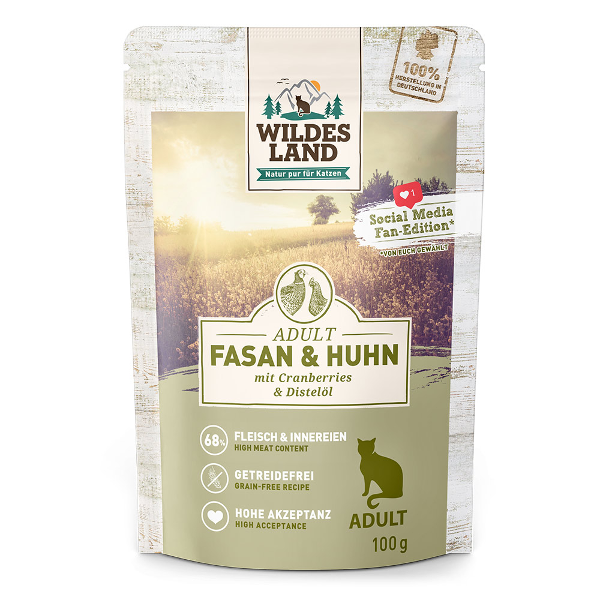 Wildes Land Classic Kattenzakjes 100g fazant en kip Wildes Land Classic Kattenzakjes 100g fazant en kip