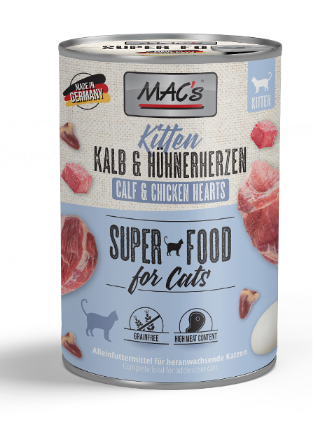 Mac's Kittenvoer Blikjes 400g kalfsvlees & kippenharten Mac's Kittenvoer Blikjes 400g kalfsvlees & kippenharten