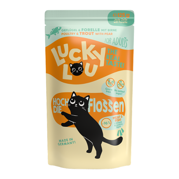 Lucky Lou Lifestage Adult 125g gevogelte en forel Lucky Lou Lifestage Adult 125g gevogelte en forel