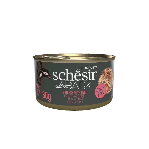 Schesir After Dark in broth 80g kip met rund Schesir After Dark in broth 80g kip met rund