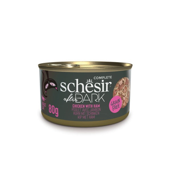 Schesir After Dark in broth 80g kip met ham Schesir After Dark in broth 80g kip met ham