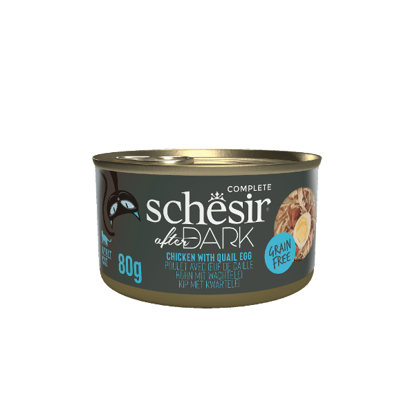 Schesir After Dark in broth 80g kip met kwarteleitje Schesir After Dark in broth 80g kip met kwarteleitje