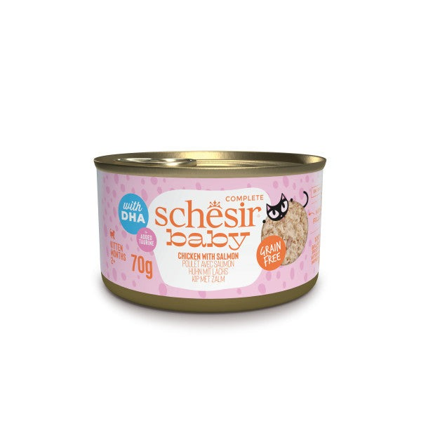 Schesir Baby natvoer kitten kip met zalm 70g blikje Schesir Baby natvoer kitten kip met zalm 70g blikje