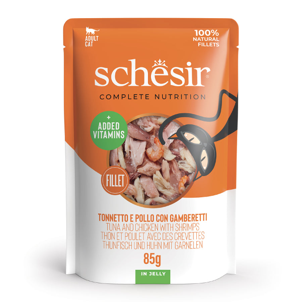 Schesir Complete Nutrition Adult Cat 85g tonijn, kip en garnalen in jelly