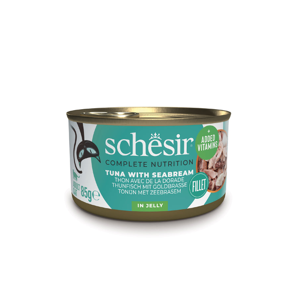 Schesir Complete Nutrition blikvoer kat 85g tonijn & zeebrasem in jelly Schesir Complete Nutrition blikvoer kat 85g tonijn & zeebrasem in jelly