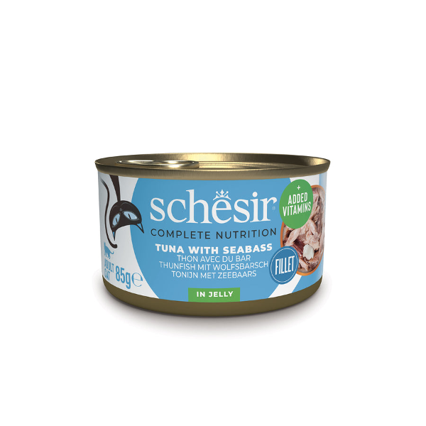 Schesir Complete Nutrition blikvoer kat 85g tonijn & zeebaars in jelly Schesir Complete Nutrition blikvoer kat 85g tonijn & zeebaars in jelly