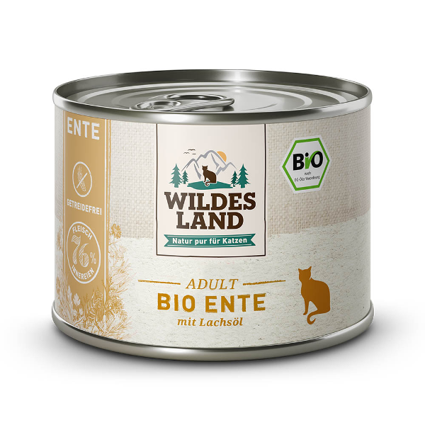 Wildes Land Bio kattenblikjes 200g eend